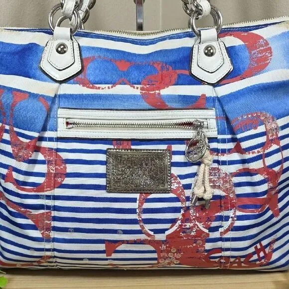Coach Poppy Nautical Stripe Tote and Matching Wallet - Picture 3 of 16